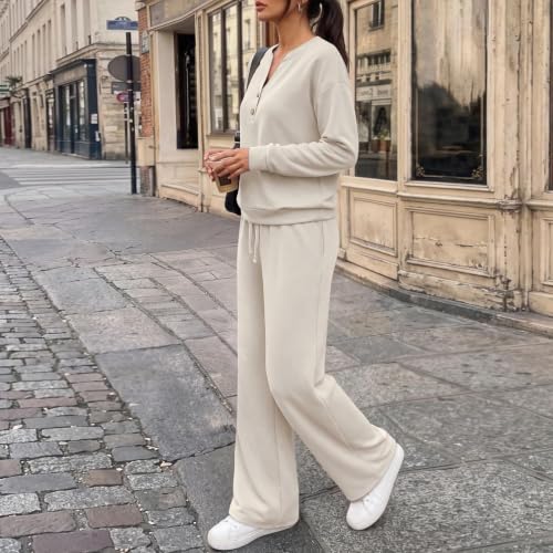 Gryvoilet Lounge Matching Set for Women 2 Piece Sets Fall Outfits Henley Neck Sweatshirt Wide Leg Sweatpants Airport Travel Two Piece Outfits Travel Vacation - image 2