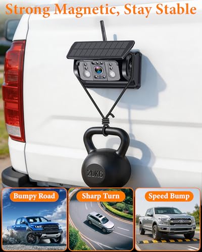 Image of 1080P HD Magnetic Wireless Backup Camera: Easy Install without Tools in Seconds - Clear Night Vision for Hitching & Parking - 25H Long Battery Life Solar Rear View Camera for Trucks, Pickups, Trailers