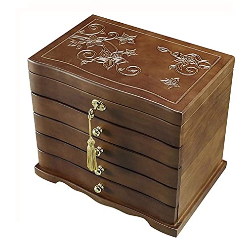 Boîte de rangement à bijoux pour coiffeuse avec miroir et tiroirs en bois