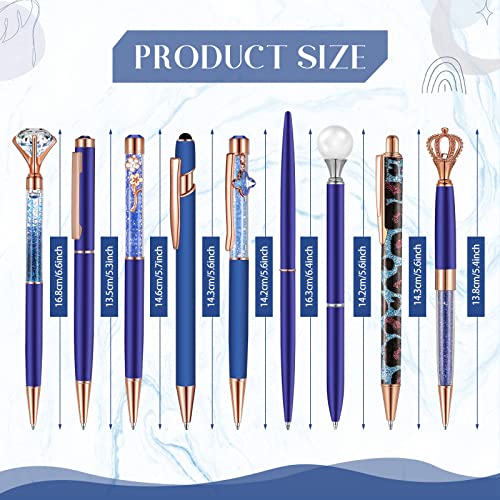 Image of Janmini Metal Ballpoint Pens with Cute Diamond Pattern Journaling Pen Black Ink Retractable Glitter Pens for Women School Wedding Office Home (9 Pack) (Dark Blue)