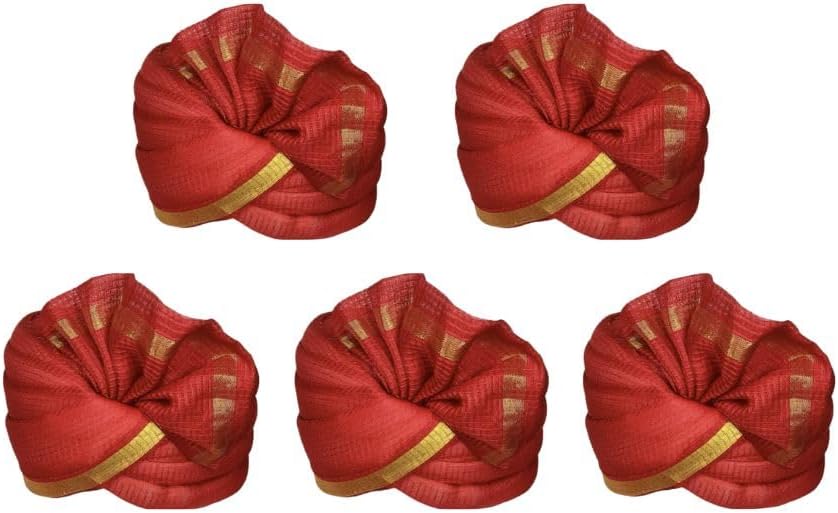Acquire Trend Moonga Pagdi & Safa for Barati & Host to Celebrate Wedding - Pack of 5 (Red)