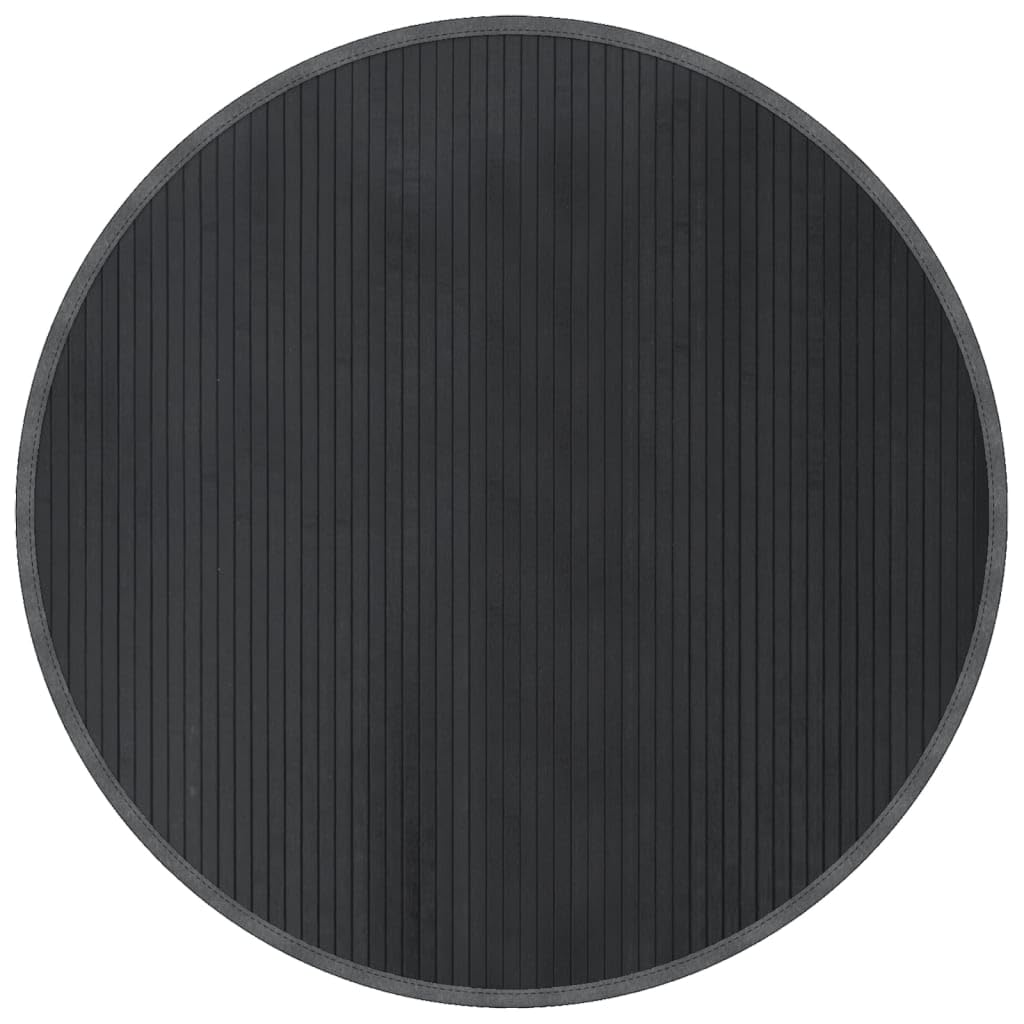 Tapis rond gris 100 cm avec support antidérapant en bambou naturel