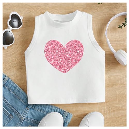 Girl's Glitter Heart Print Tank Top Sleeveless Crew Neck