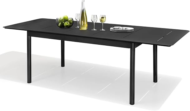 Crestlive Products Patio Expandable Outdoor Dining Table, All Weather Outdoor Aluminum Rectangular Table for 6 to 8 for Lawn Backyard Deck Porch Garden Bistro, Indoor Black