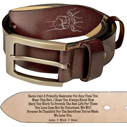 Personalized Dad Belt First Father's Day - Gift For Husband on Father's Day, Fathers Day Gift From Wife, Custom Engraved Leather 2 Sided Belts, Customized Handmade Belt