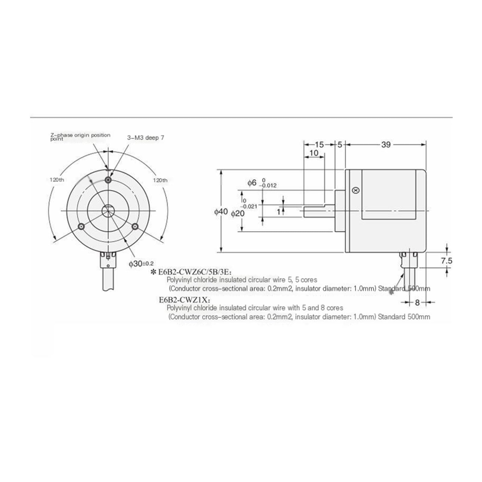 KACOME Rotary Encoder E6B2-CWZ6C 2048P CWZ1X Z5B 3E 1200P 60P(1500P/R,E6B2-CWZ6C)