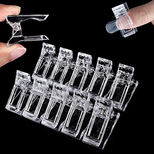 10pcs Nail Tips Clips for Quik Building Poly Gel, Plastic Transparent Finger Extension UV LED Builder Clamp Manicure Nail Art Tools with Nail Form Stcikers,Nail Separator for Acrylic Nails