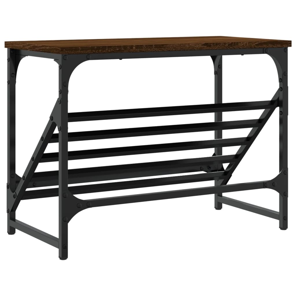 Regał na buty 60x30x45 cm drewno drewno brązowy kolor dębu | Czarna stalowa rama malowana proszkowo, skośna półka, solidny blat do torby i dekoracji