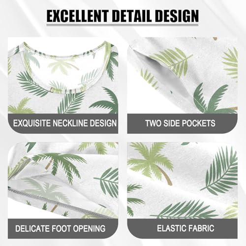 Coconut Tree Palm Leaves Pattern Summer Cute Pajama Sets, Short Sets for Daily Wears and Sleep Wears4