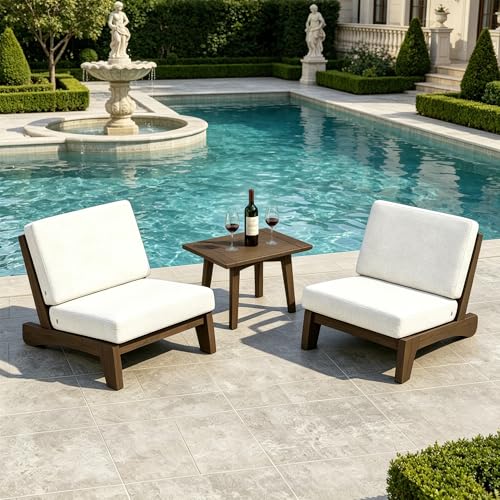 Image of Pia Ricoo 3 Piece Patio Bistro Set with Patio Chairs and Table, Heavy Duty Wood Patio Furniture Set, All-Weather Outdoor Chairs for Balcony, Deck, Poolside, Porch - Beige