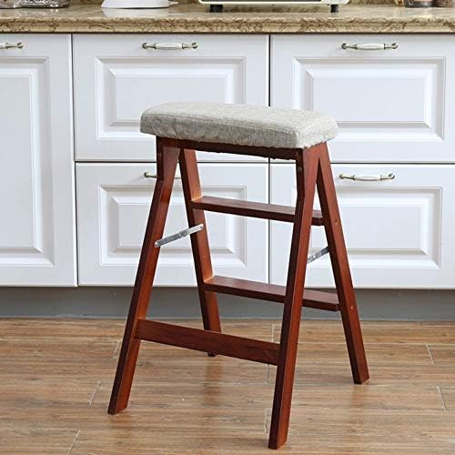 Solid Wood Folding Barstool Ladder Chair - 3-Step Multifunctional Stool for Kitchen, Office, Pub & Café - Space-Saving Green Step Stool for Easy Reach