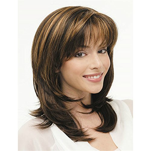 YX African american Synthetic wigs for women Long layered soft wavy wig with bangs