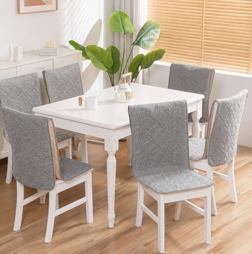 Image of HOMETHREADS Non-Slip Chair Cover-Universal Fit for Kitchen & Dining Chairs-Cushioned Comfort - Stylish Machine Washable Seat Cover -145x45Cm (Grey, Pack of 4)