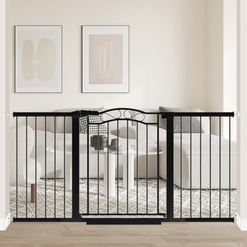 Image of Fairy Baby 62.6 inch-65.3 inch Extra Wide Baby Gate with Door, 63 64 65 Inches Walk THR Baby Gates for Stairs Pressure Mounted no Drill, Indoor Tension Metal Child Pet Dog Safety Gate for Kids, Black