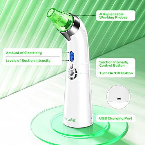 Blackhead Remover Pore Vacuum - Facial Pore Cleaner - Electric Acne Comedone Whitehead Extractor Tool W/5 Suction Power, 4 Probes, Usb Rechargeable Blackhead Vacuum Removal Kit For Women & Men #TOP5