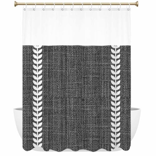 GousSanct Shower Curtain with See Through Mesh Top Window,Retro Black