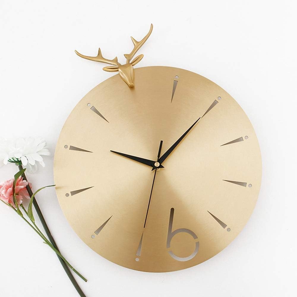 Wall Clock Copper Antlers Luxury Living Room Wall Clock Bedroom Mute Clock Fashion Watches Nordic Style Wall Decoration 30 * 36cm