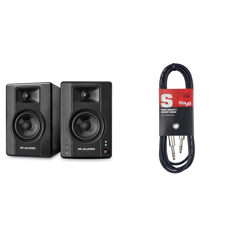 M-Audio BX4 BT – Monitores de Estudio, Altavoces Bluetooth de 4,5" 120W, Altavoces para PC & Stagg SAC3PS DL - Cable para Instrumentos para Micrófono (simétrico, 3 m) Color Negro