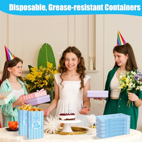 Image of Thenshop 200 Pcs Paper Popcorn Bags Flat Bottom 2 oz Disposable Film Individual Servings Oil Resistant Leak Proof Container Vintage Retro Blue and White Popcorn Sleeves Bags