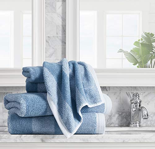 Image of Nautica - Bath Towel Set, Cotton Bath, Hand & Washcloths, Plush, Absorbent & Quick-Dry, Striped Americana Decor, Set of 6, Oak Lake Blue