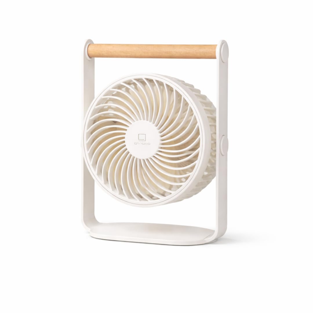 Gingko Lyra - Ventilador portátil - Ventilador de escritorio recargable por USB blanco lunar con mango de madera, ventilador de refrigeración silencioso ajustable de 360°, 3 velocidades + modo de