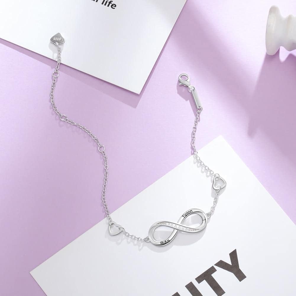 Personalized Bracelet Anklet for Women, 10K 14K 18K Gold Charm Bracelet with Birthstone Engraved Name Custom Bracelet Jewelry for Her