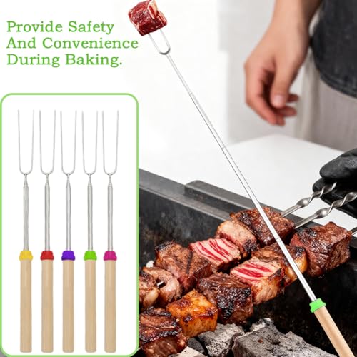5 Pack Marshmallow Toasting Forks, Stainless Steel Telescoping BBQ Forks with Wooden Handle for Bonfire and Camping - Image 6