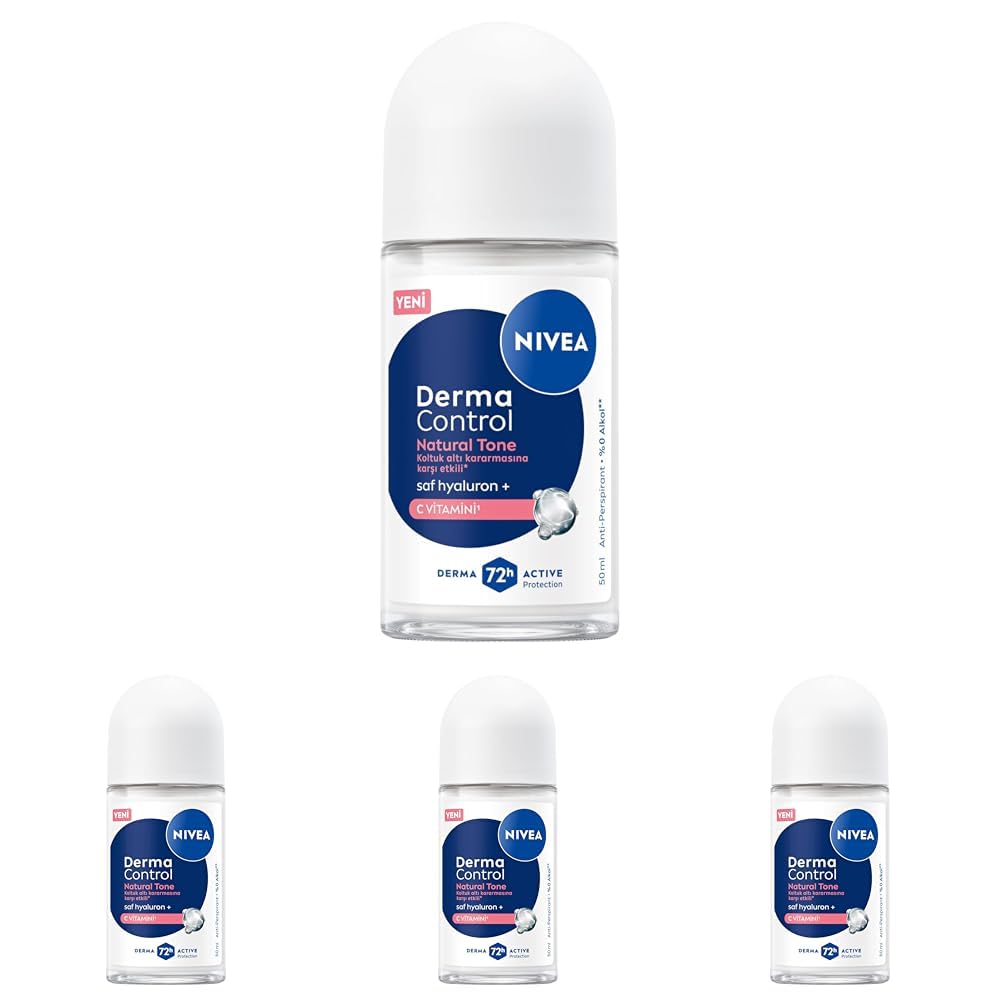 NIVEA Kadın Roll on Deodorant Derma Control Natural Tone 50 ml, Koltuk Altı Kararmasına Karşı Etkili, Eşit Cilt Tonu, 72 Saat Anti Perspirant Koruma, C Vitamini, Hyaluronik Asit, Alkol İçermez