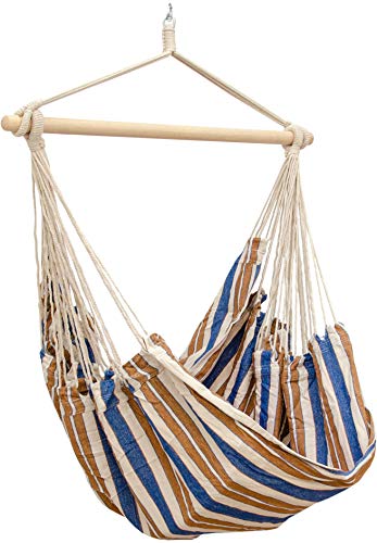 AMANKA XXL Swing Chair 185x130cm cloth Hanging Seat Blue and Brown Stripes