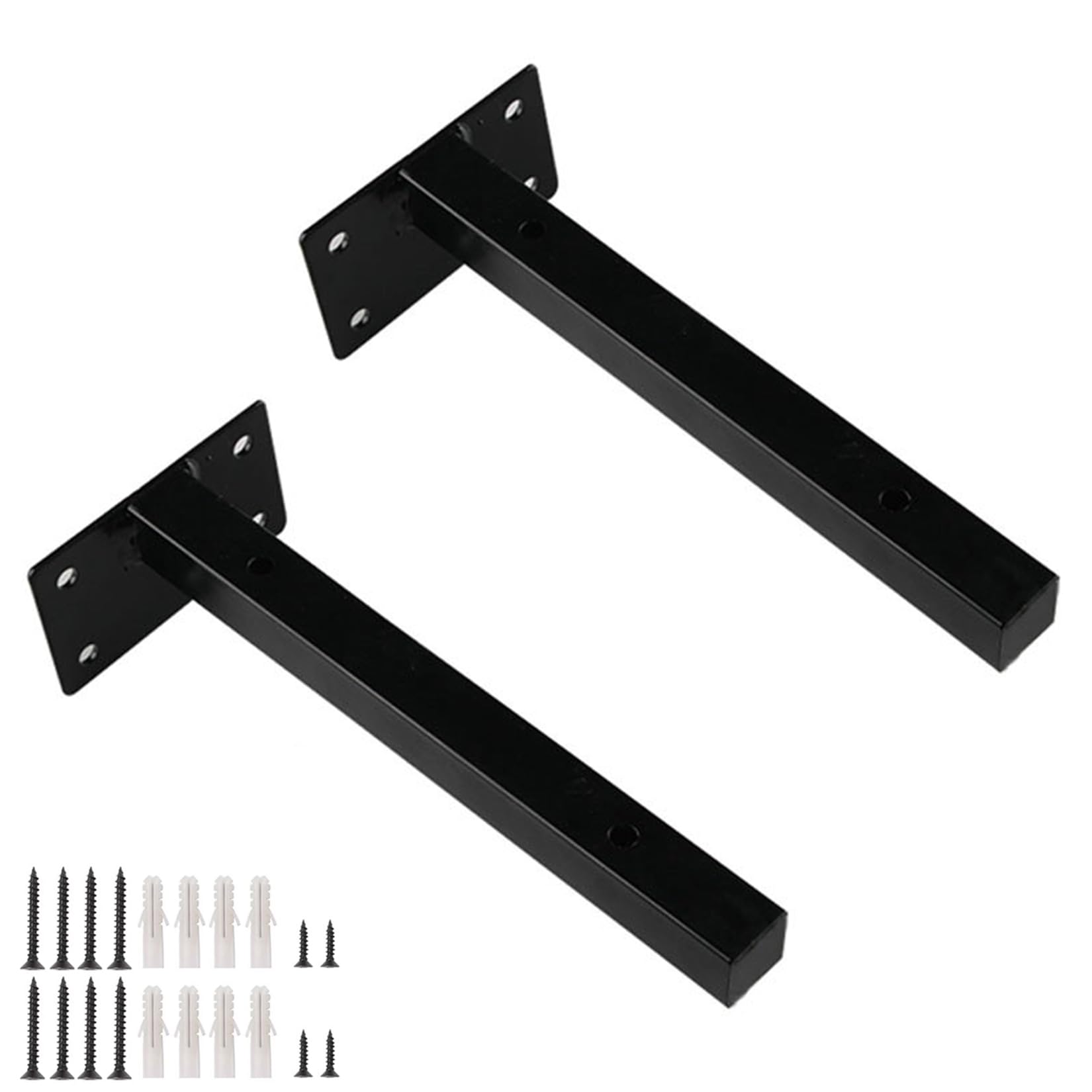 2 x Escuadras Para Estanterias,Soportes para Estantes Pesados,Escuadra Metálica para Baldas,Palomilla para Estanterías de Pared,para Salón,Cocina,Dormitorio,con Tornillos (40cm,Negro)