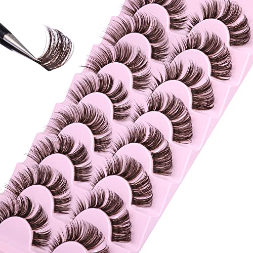 Natural Cluster Lashes Mink False Eyelashes Fluffy Wispy Dark Brown Eye Lashes That Look Like Extensions Individual Diy Eyelashes Strip Volume Fake Eyelash Pack 8 Pairs Alicrown #TOP4