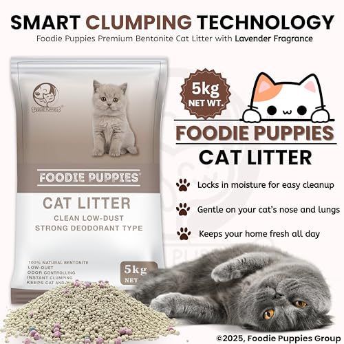 Image of Foodie Puppies Natural Bentonite Cat Litter Sand - 5kg with Lavender Fragrance for Cats and Kittens | Clean Low-dust Strong Deodorant Litter Tray Refill with Odor Controlling and Instant Clumping