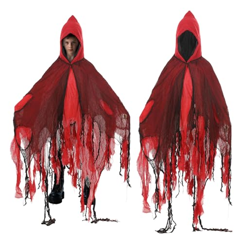 Capa con capucha de bruja medieval roja