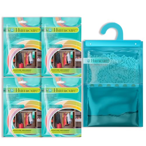 Image of Humicure Moisture Absorber Dehumidifier with 1 Litre Absorption Capacity; Prevents Wardrobe, Bathroom, Kitchen and Bedroom from Mould & Fungus (Pack of 4, 400gram each, Ocean Breeze)
