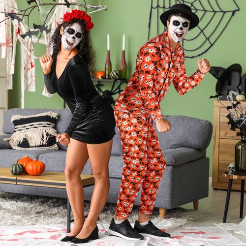 Image of Arssm Men Halloween Outfits Sets Pumpkin Tracksuit Jacket and Jogger Sweatpants Cosplay Party Daily Wearing(YellowPumpkin-M)