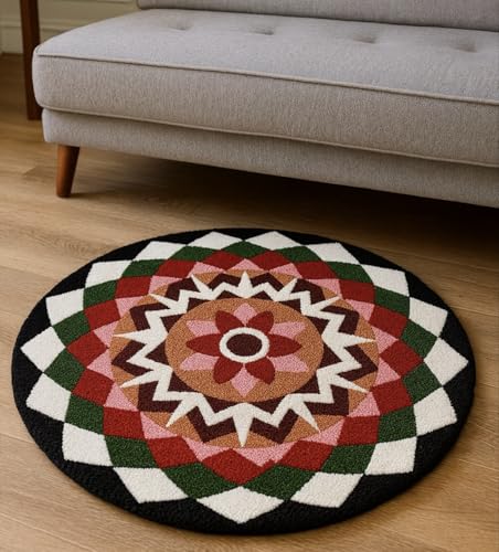 Image of Roseate Rangoli (60x60 cm) Super Soft Microfiber 1800 GSM Decorative Mat Anti-Skid Door Mats for Home /Bathroom Mat /Bedroom /Kitchen /Floor Mat (B&W)