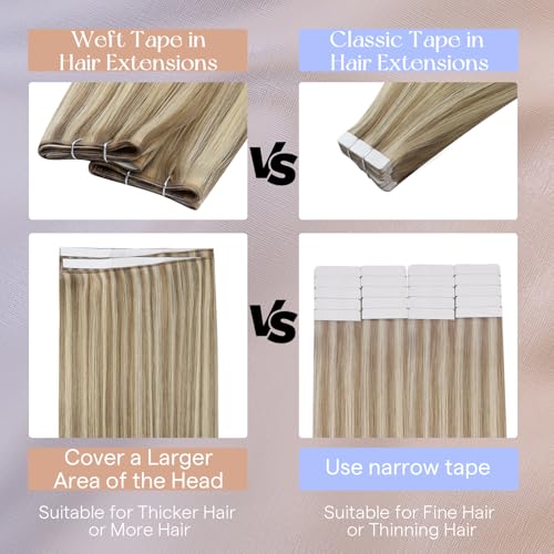 Image of Full Shine Tape in Weft Hair Extensions, Desert Blonde Mix 20 Inch