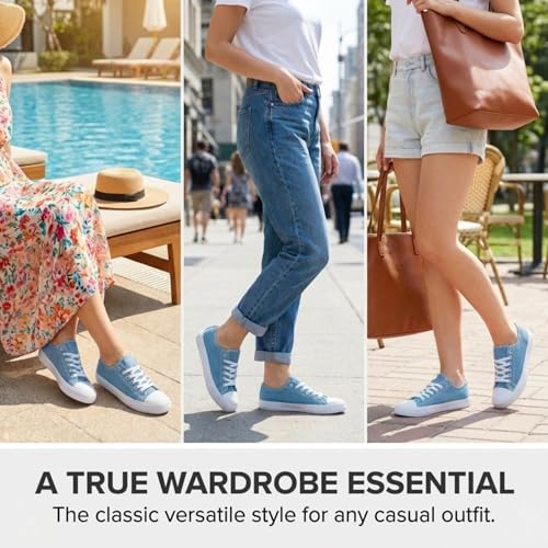 Image of Canvas Shoes for Women, Women's Fashion Sneakers | Casual Low Top, Lace Up, Rubber Sole, Canvas Upper, Cushioned Insole