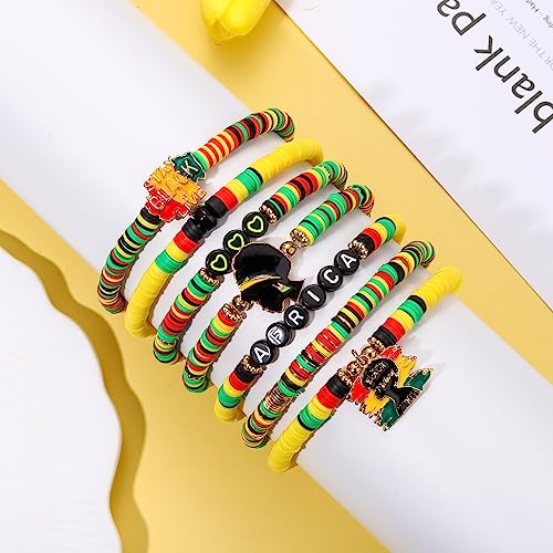 FAERLIIRY Beaded African Bracelets Black Women Preppy Friendship Bracelets Clay Bead Africa Map Heart Charm Bracelet Summer Bracelet African Jewelry for Women2