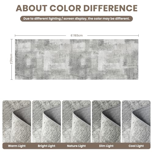 zesthome Washable Runner Rug 2x6, Runners for Hallways, Non Slip Kitchen Runner Rugs, Soft Abstract Entryway Runners, Ultra-Thin Stain Resistant Rug for Bedside, Laundry, Corridor (Grey/Ivory, 2'x6')
