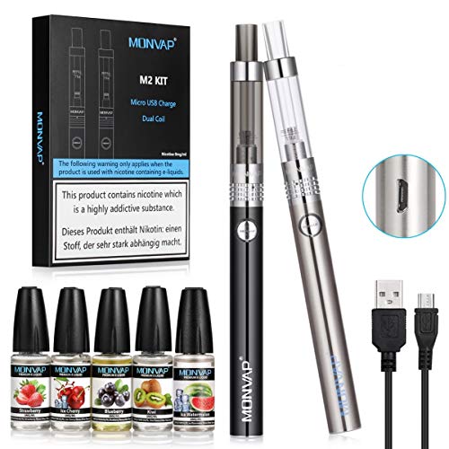Vape-Pen-Kit-E-Cigarettes-Starter-Kit-Micro-USB-Recharge-Vape-Pen-x-2-MONVAP-M2-Complete-Ecigs-Set-900mAh-Recharge-Battery-16ohm2ml-Atomizer-Double-Pen-with-Premium-Vape-Liquid-No-Nicotine