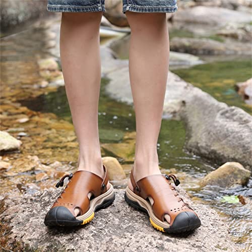 Men's Sandals Leather Shoes Slip-on Leisure Sandals Outdoor Beach Shoes Retro Men Footwear(46)4