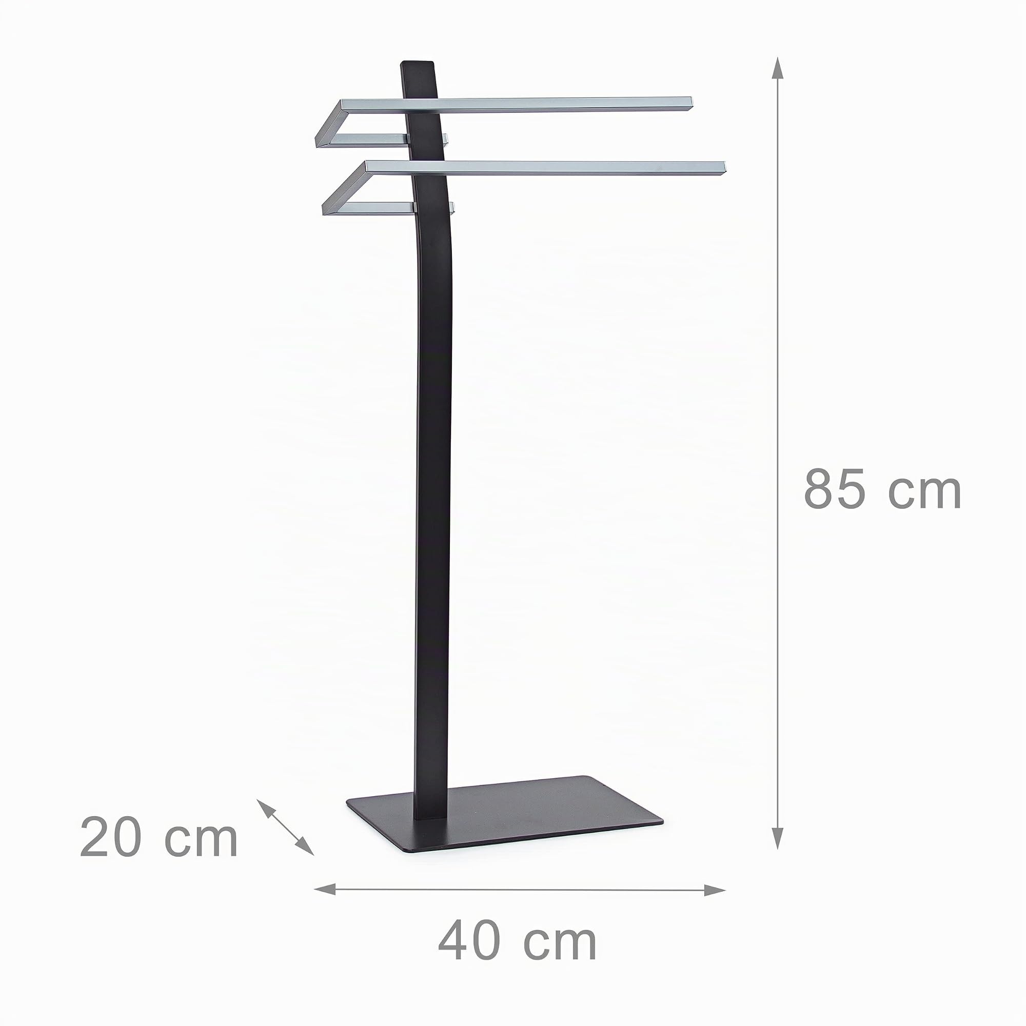 Relaxdays Porte-serviettes sur pieds GRAO acier chromé optique inox 2 bras support pour serviettes de bain design moderne et élégant valet de chambre, anthracite 85 x 40 x 20 cm