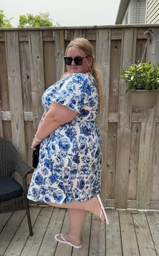 Image of RITERA Plus Size Dresses for Curvy Women Summer Spring Womens Dress V Neck Short Sleeve Casual Dress with Pockets XL-5XL