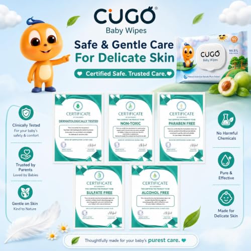 Image of Baby Wipes, Gentle on Sensitive Skin, Plant-Based Fabric, 99.5% Water-Based, Natural Australian Kakadu Plum Infused, Dermatologically Tested, Newborn Safe, Biodegradable | Pack of 8