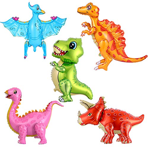 Haosell - Globos de dinosaurios 3D, 5 unidades, globos de helio, grandes dinosaurios, para niños, dinosaurios, temas de cumpleaños, baby shower, decoración