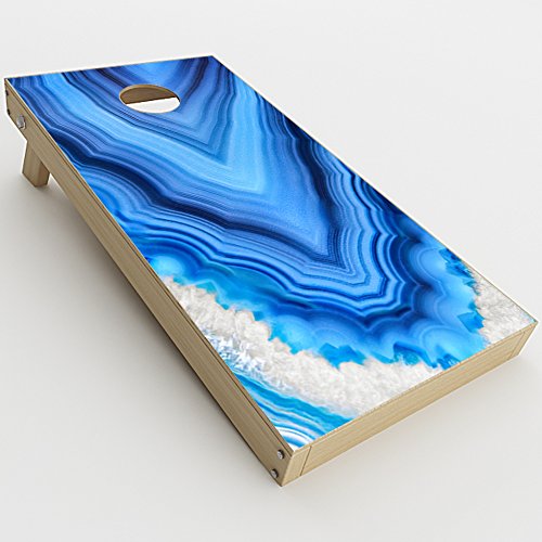 Skin Decal Vinyl Wrap for Cornhole Game Board Bag Toss (2xpcs.) Skins Stickers Cover/Crystal Blue Ice Marble