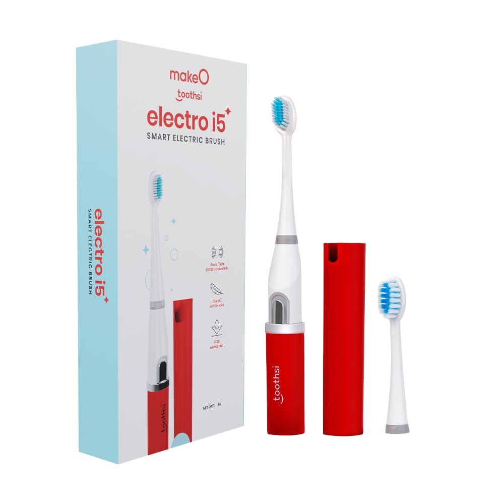 Toothsi Electro i5 Smart Electric Toothbrush | Red | IPX6 Waterproof & 5X plaque reduction | Sonic Technology, Dupont Soft Bristles, Smart Timer, & AAA Battery Powered | Rechargeable (B0BVB1YPM8) Amazon Price History, Amazon Price Tracker