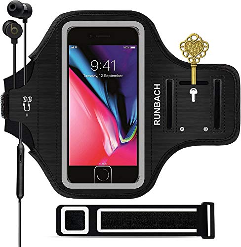 RUNBACH iPhone 8 Plus/iPhone 7 Plus Armband, Sweatproof Running Exercise Gym Cellphone Sportband Bag with Fingerprint Touch/Key Holder and Card Slot for iPhone 7/8 Plus (Black)