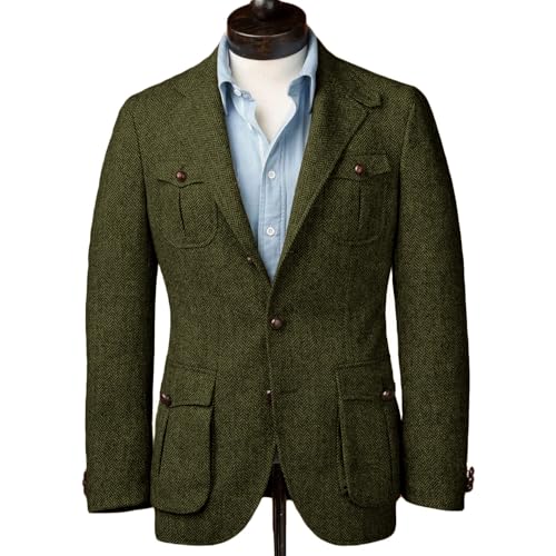 Men Tweed Herringbone Sport Blazer Single Breasted Casual Norflok Jackets Wool Blend Slim Vintage British Groom Coat2